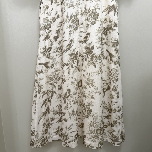 Zimmermann Linen Day Midi Dress Puff Sleeve Pockets Olive Green Toile Floral 6 - Picture 7 of 13